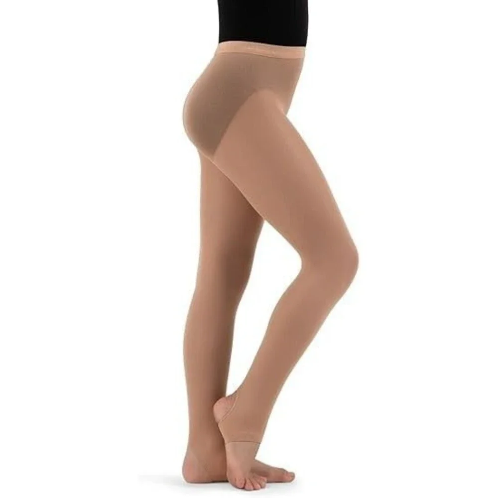 Capezio Girls' Stirrup Tight LARGE Light Suntan Hold & Stretch Elastic Waistband